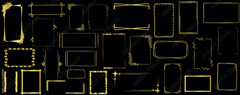 Wall mural rectangle frame vector set, elegant gold frame collection. vector decorative borders, luxury design 