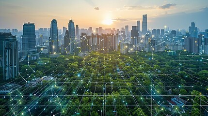 Innovative energy solutions, integrated smart grids, cutting-edge technology in a modern urban environment