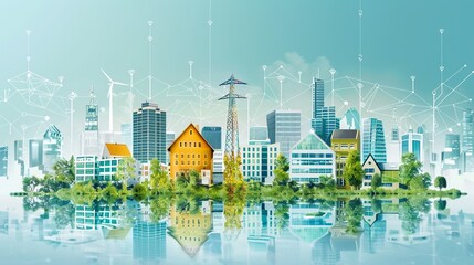 Integrated energy management system, smart homes and buildings connected, sustainable cityscape