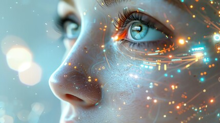 Fototapeta premium A futuristic female robot face with a smooth