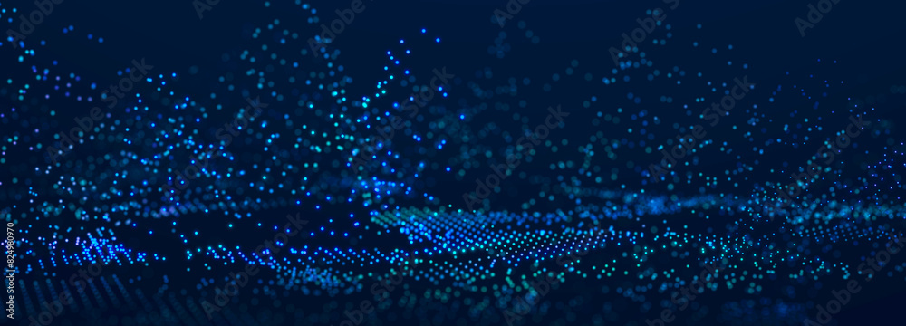 Poster Abstract technology background. Big data digital code. Futuristic dots background. 3d rendering.	
