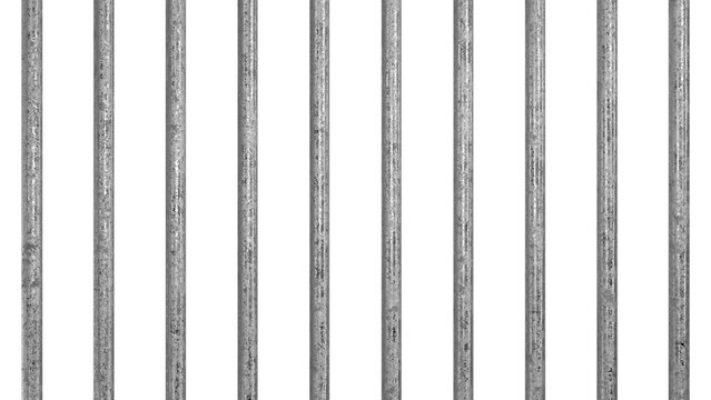 Old dirty metal prison bars. Isolated iron rods background. 3D rendering.