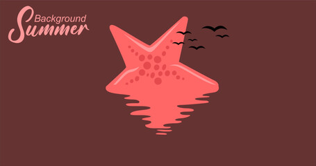 Starfish and seagulls in the water. Vector illustration