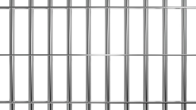 Glossy metal prison bars. Isolated iron cage background. 3D rendering.