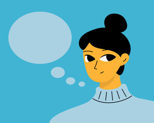 Pretty woman portrait with speech bubble. Female avatar. Character with empty space for text, message.