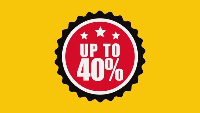 Sale badge with "UP TO 40%" text on a yellow background. The badge features a red circle with three white stars at the top