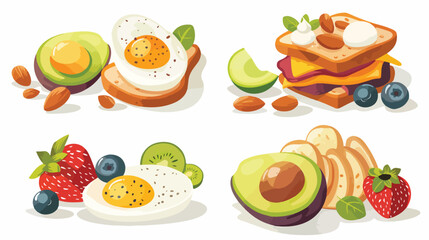 Healthy breakfast food icons Four . fruits and berrie