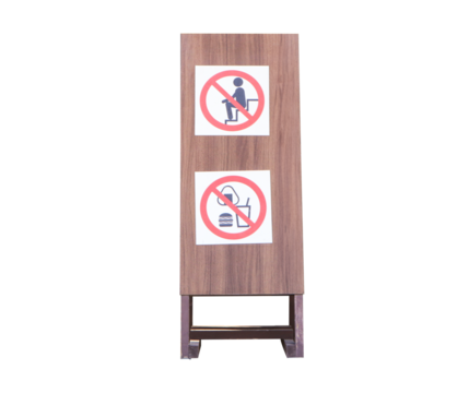 Various prohibition sign or symbol as Do not prohibit food, Do not sit on the stairs. on brown wooden board isolated on cut out PNG or transparent background.