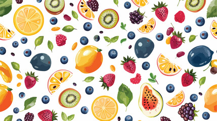 Healthy food pattern with fruits nuts and berries on