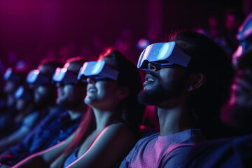 Image of happy person watching 3d movie fascinating film created generative AI technology