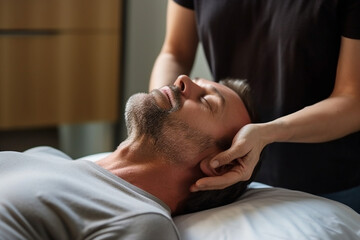 Ai generative image of masseur work manual therapy face massage in spa center