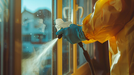 cropped image of pest control worker spraying, generative ai