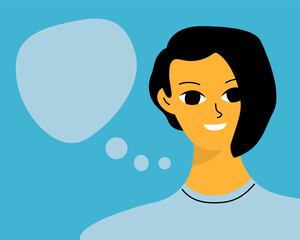 Pretty woman portrait with speech bubble. Female avatar. Character with empty space for text, message.