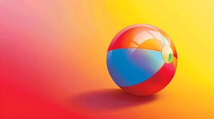 Generate a vector graphic of a beach ball on a gradient background, with colors shifting from vibrant red to sunny yellow