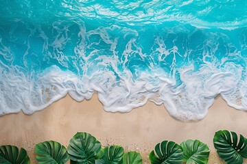 Fototapeta premium Tropical beach with white sand and rolling foamy wave of turquoise ocean
