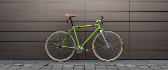 green bicycle on the wall, bike against a grey background