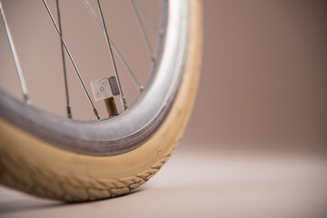 close up of bicycle wheel and tyre, bike part photography