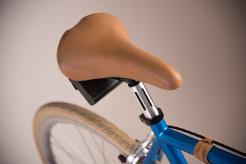 leather bike saddle, closeup of bicycle part details