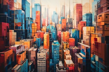Fototapeta premium A beautiful painting of a city with bright colors.