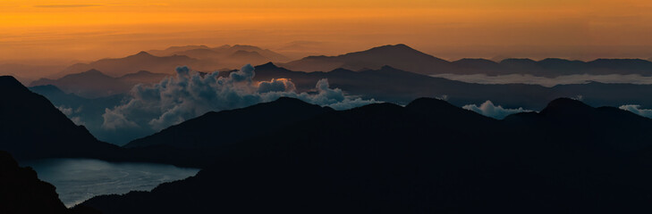 view of the mountain range and Bukin at sunrise