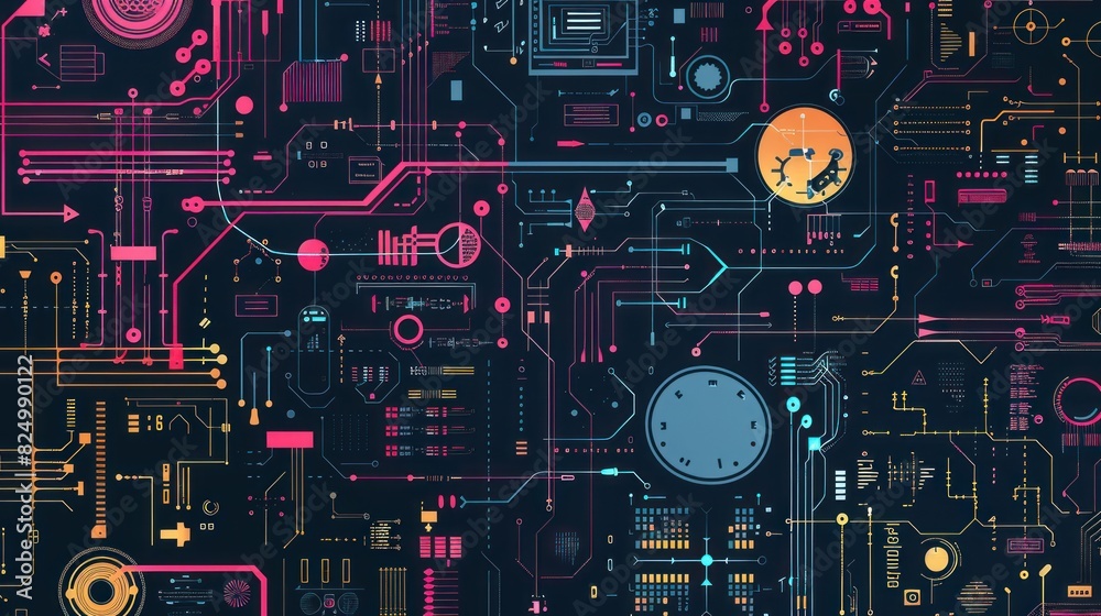 Poster abstract technology chip processor background circuit board and html code,3d illustration blue techn