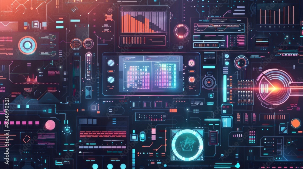 Poster abstract technology chip processor background circuit board and html code,3d illustration blue techn