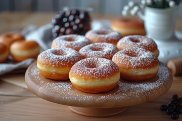 Quarkbällchen - Small, round donuts dusted with powdered sugar. 