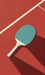Flat Illustration of Table Tennis Racket on Red Court with Teal and Beige Palette