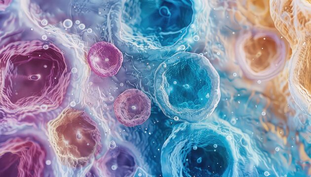 Closeup of malaria parasites under a microscope, Watercolor Style, Soft Colors, High Resolution, Showcasing parasitic structure