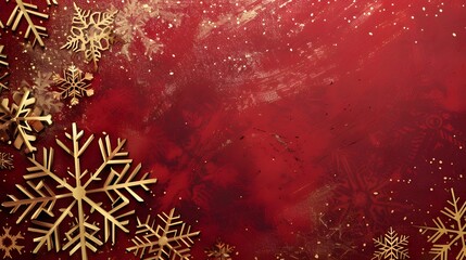 Generate an elegant invitation card with a red velvet texture and AI-created golden snowflakes