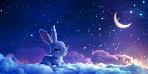 Mid Autumn festival 3d illustration. rabbits in night sky 