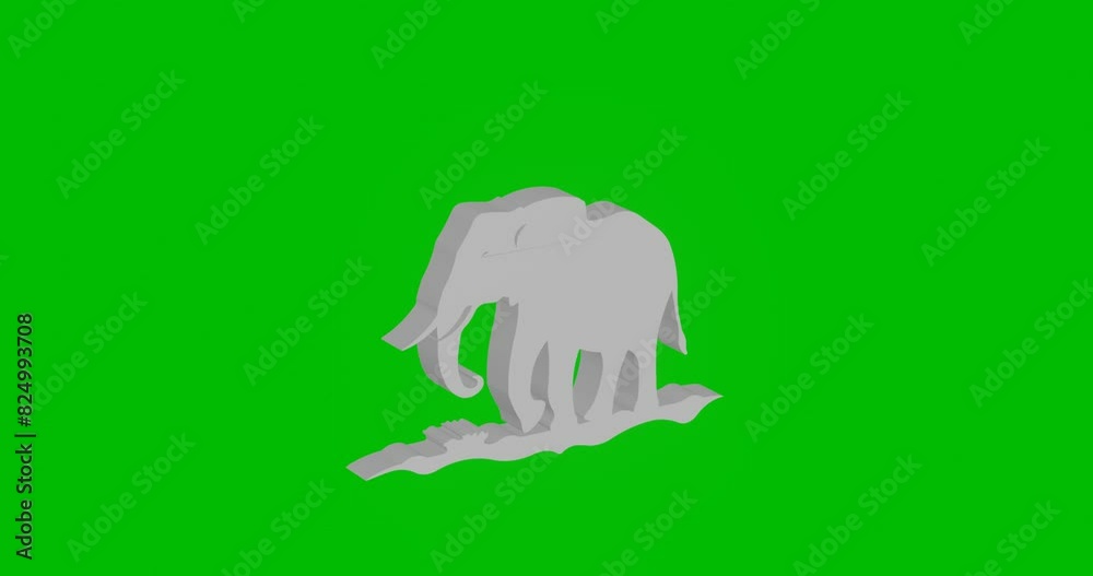 Poster animation of rotation of a white wild elephant symbol with shadow. simple and complex rotation. seam