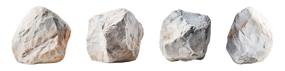 Fototapeta premium Collection set of white stones isolated on transparent background