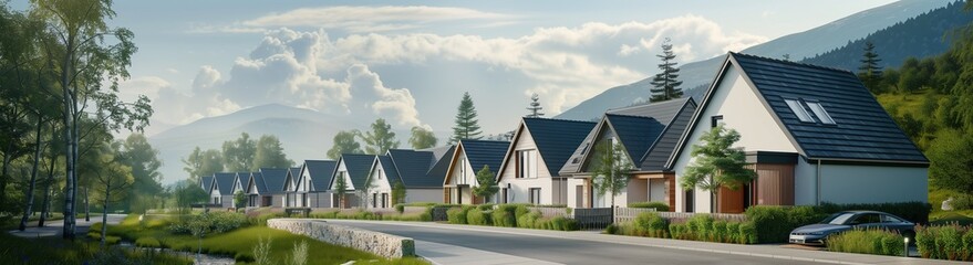 Obraz premium A row of modern new build houses in the suburban area