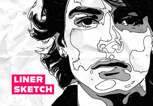 Liner Sketch Photo Effect Mockup