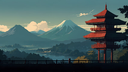 Obraz premium Mystic Mount Fuji: Generative AI