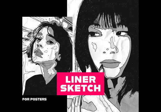 Liner Sketch Poster Photo Effect Mockup