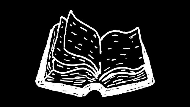 White wiggly hand drawn open book with pages doodle animation 1