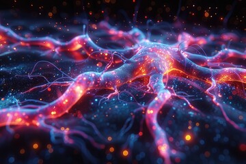 Minimal 3D Render of Pulsating Neuron Network in Neon