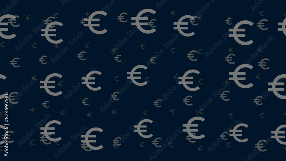 Poster euro symbols float horizontally from left to right. parallax fly effect. floating symbols are locate