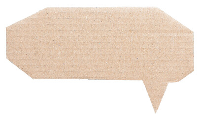 Blank cut out light brown cardboard paper speech bubble with copy space for text on transparent png background design element
