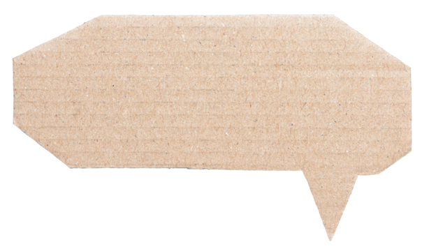 Blank cut out light brown cardboard paper speech bubble with copy space for text on transparent png background design element