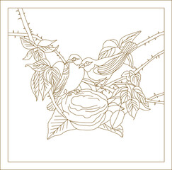 Vector illustration sketch of wall decoration painting design drawing of a family of birds making a nest in a tree