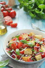 Panzanella salad, traditional dish of Italian cuisine