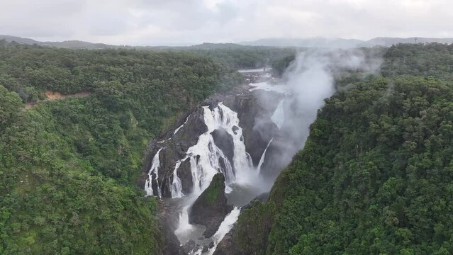 Cinematic aerial footage of Barron River Falls Queensland Australia