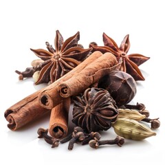 Star anise spice fruit isolated on white background closeup collection