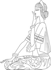 Vector illustration sketch drawing design abstract painting of woman with long hair ethnic traditional vintage