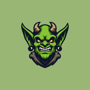 green goblin gaming mascot esport on green background vector illustration template design