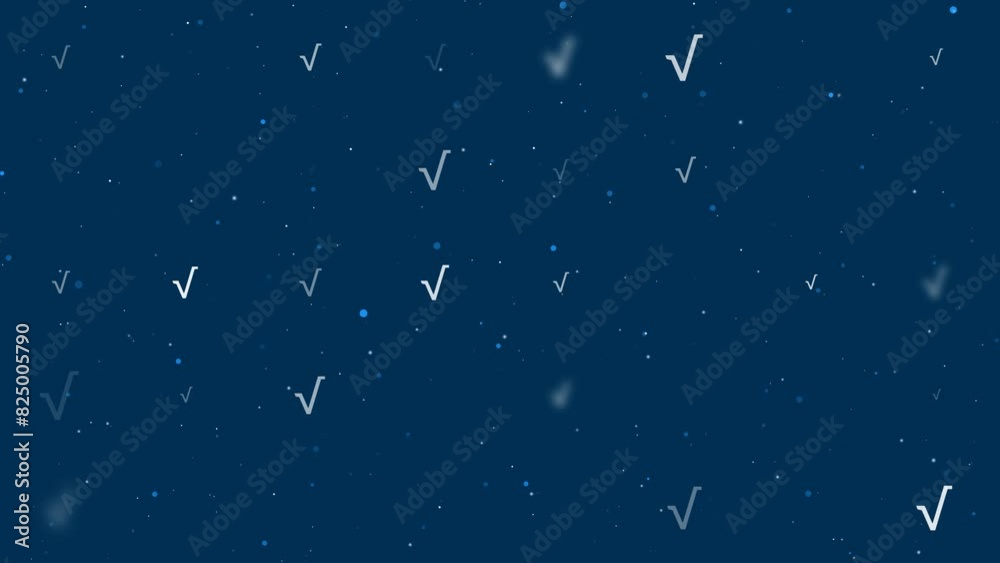 Poster template animation of evenly spaced square root symbols of different sizes and opacity. animation of