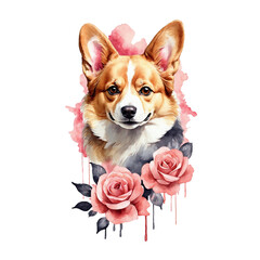 dog with roses